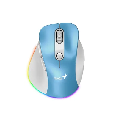 Mouse Genius Ergo 9000S Pro Recargable Dual Wireless/BT 6-BOT Silent RGB Light Blue, PN 31030039401