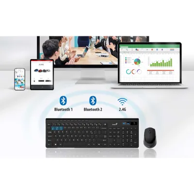 Teclado Genius + Mouse Dual Wireless/BT SlimStar 8230 AI Copilot Multimedia SP White, PN 31340015401 - imagen 3