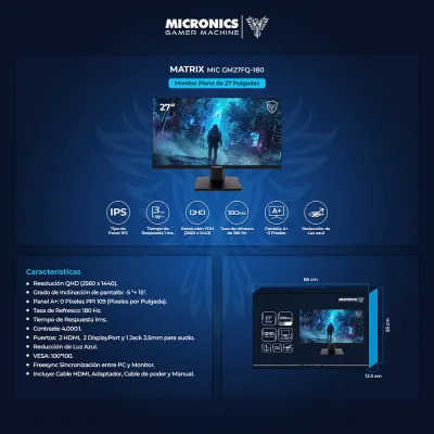Monitor Gamer Micronics Matrix MIC GM27FQ-180 27" IPS QHD 2560x1440 180Hz 1ms FreeSync