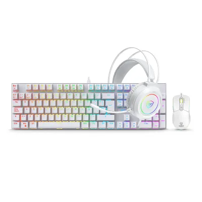 Kit Gamer 3 en 1 Micronics Mirage MIC GTX 2003 3W Teclado Mecánico Red Mouse 12800 DPI Auricular Blanco