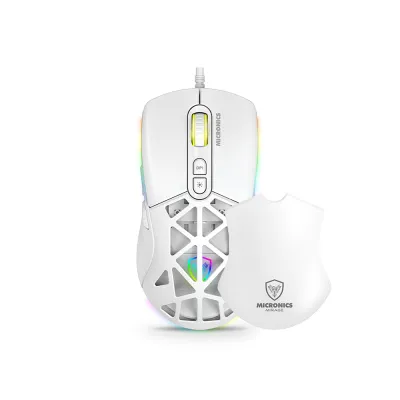 Kit Gamer 3 en 1 Micronics Mirage MIC GTX 2003 3W Teclado Mecánico Red Mouse 12800 DPI Auricular Blanco