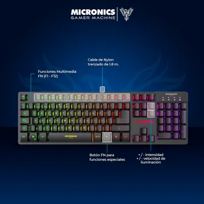 Kit Gamer 2 en 1 Micronics Neon MIC GT1000+ Teclado Rainbow Anti-Ghosting Mouse RGB 7200 DPI