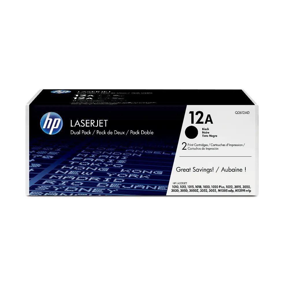 Tóner HP Q2612AD Tóner 12A Negro Original Q2612AD para HP LaserJet – Pack x2