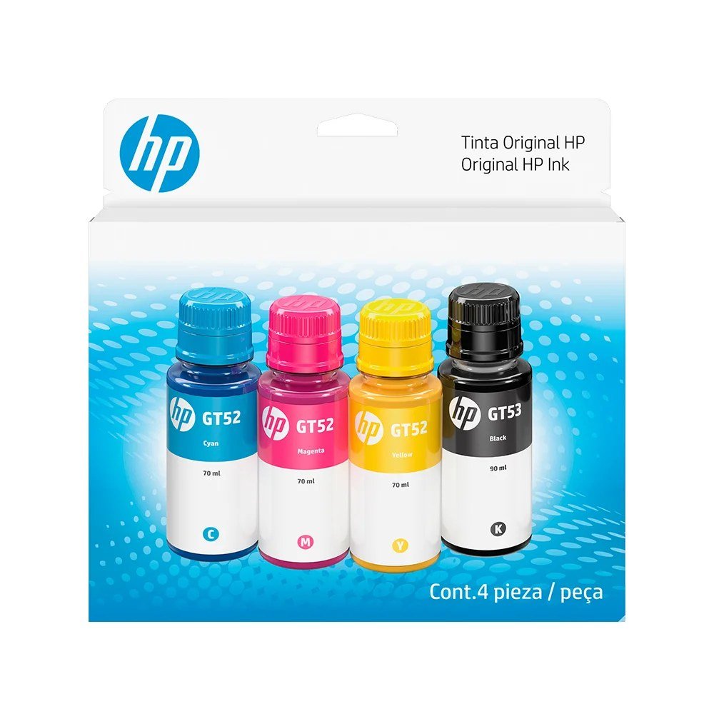 Consumible HP 9F3N4AL Consumible Pack de 4 botellas de tinta HP GT52/GT53 negro, cian, magenta, amarill, PN 9F3N4AL